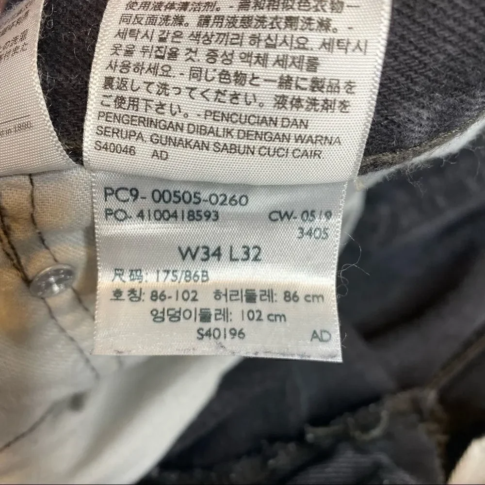 Levi’s black 505 straight leg jeans size 34 X 32